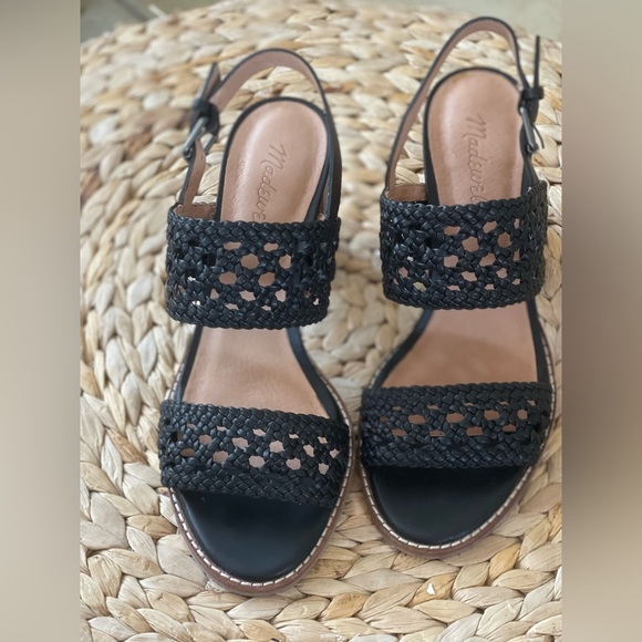 Madewell Shoes - Gorgeous Madewell Black Braided Crotchet LeatherSandals with wood block heel